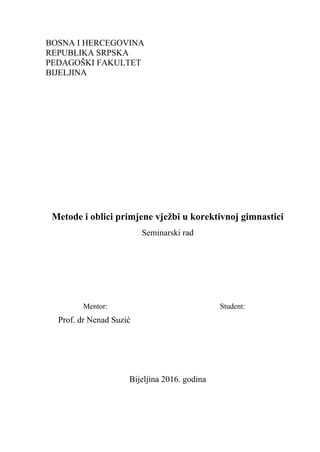 Metode i oblici primene vežbi u korektivnoj gimnastici