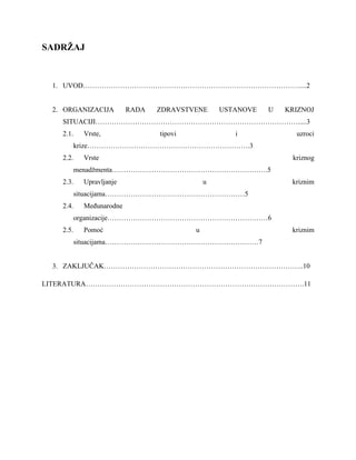 Organizovanje rada zdravstvene ustanove u kriznoj situaciji