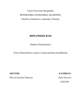 Preduzetništvo u sportu i značaj sportskog menadžmenta