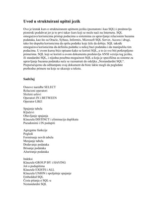 Uvod u struktuirani upitni jezik