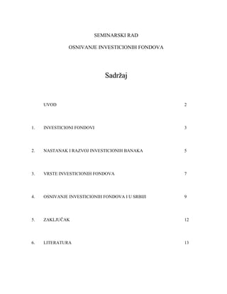 Osnivanje investicionih fondova