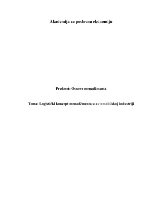 Logistički koncept menadžmenta u automobilskoj industriji