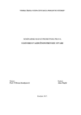 Ugovori o vazdušnom prevozu stvari