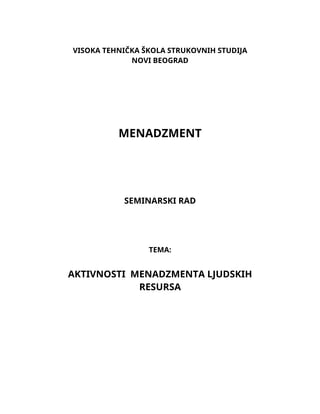 Aktivnosti menadžmenta ljudskim resursima