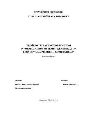 Troškovi u računovodstvenom informacionom sistemu