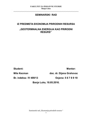 Geotermalna energija kao prirodni resurs