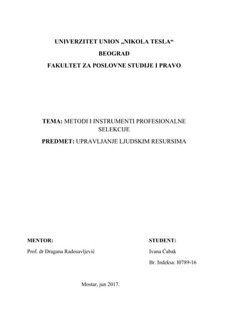 Metodi i instrumenti profesionalne selekcije