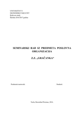 Analiza boniteta preduzeća “Gračanka”