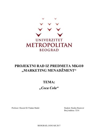 Analiza marketinga kompanije Coca Cola