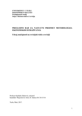 Uticaj značajnosti na revizijski rizik u reviziji