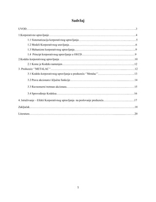 Korporativno upravljanje i kodeks korporativnog upravljanja na primeru preduzeća ‘’METALAC’’