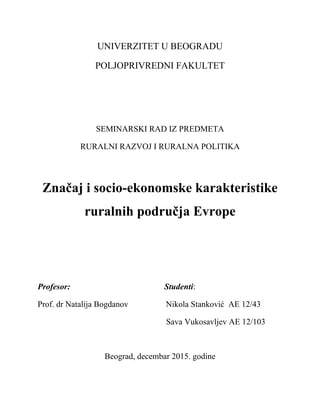 Značaj i socio-ekonomske karakteristike ruralnih područja Evrope