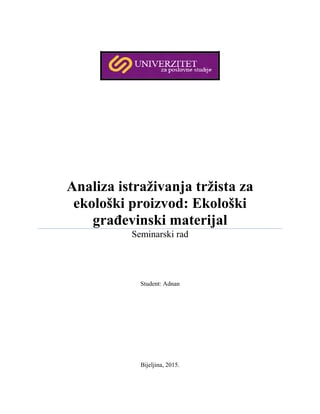 Analiza tržišta za ekološki proizvod