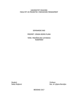 Biznis plan predškolska ustanova “Bubamara”