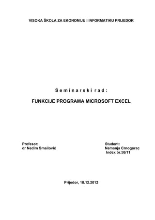 Funkcije programa Microsoft Excel
