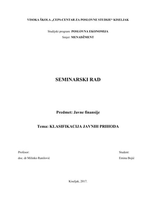 Klasifikacija javnih prihoda