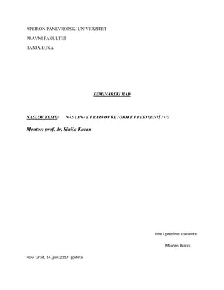 Nastanak i razvoj retorike i besedništvo