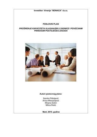 Poslovni plan “Bonaca” vinarije