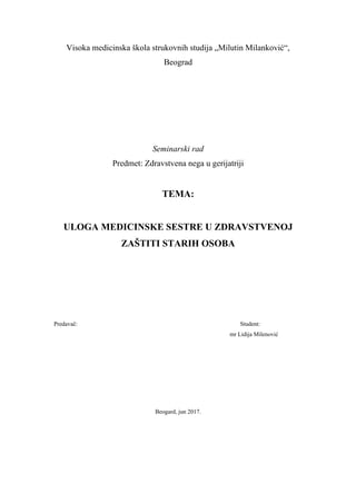 Uloga medicinske sestre u zaštiti starih osoba