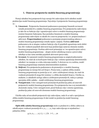 Osnovne pretpostavke modela linearnog programiranja