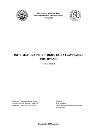 Informaciona tehnologija, etika i savremeno poslovanje