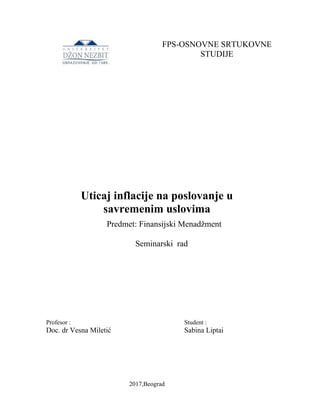 Uticaj inflacije na poslovanje u savremenim uslovima