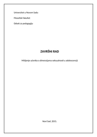Mišljenje učenika o dimenzijama seksualnosti u adolescenciji