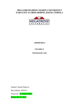 Vitamin c: struktura, osobine i biološki značaj