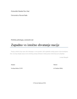Zapadno vs istočno shvatanje nacije