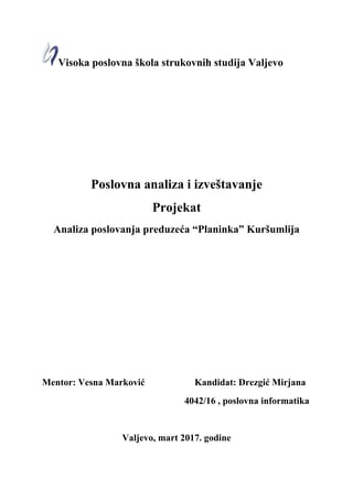 Analiza poslovanja preduzeća Planinka Kuršumlija