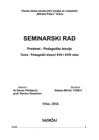 Pedagoški klasici XVII i XVIII veka