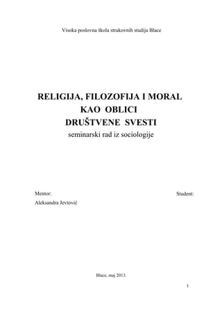 Religija, filozofija i moral kao oblici društvene svesti