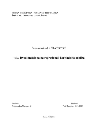 Dvodimenzionalna regresiona i korelaciona analiza