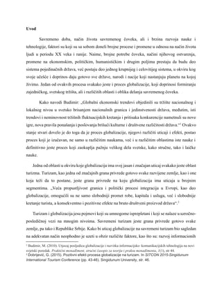 Uticaj globalizacije na turizam Republike Srbije
