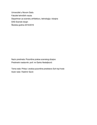 Prikaz i analiza pozorišne predstave Duh koji hoda