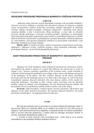 Revizijske procedure predviđanje bankrota i stečajni postupak