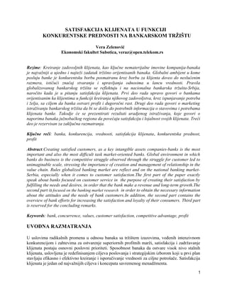 Satisfakcija klijenata u funkciji konkurentske prednosti na bankarskom tržištu