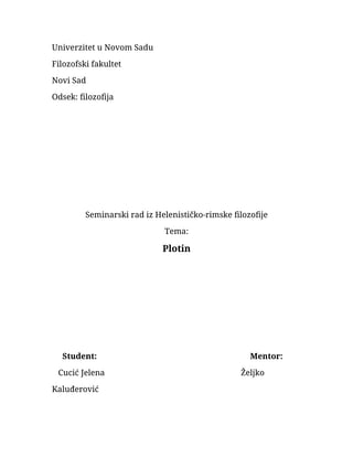 Helenističko rimska filozofija – Plotin