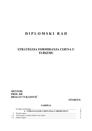 Strategija formiranja cena u turizmu