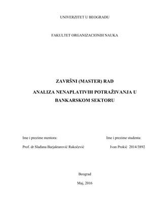 Analiza nenaplativih potraživanja u bankarskom sektoru