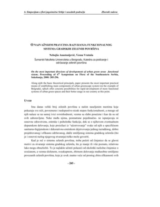 O najvažnijim pravcima razvijanja funkcionalnog sistema gradskih zelenih površina