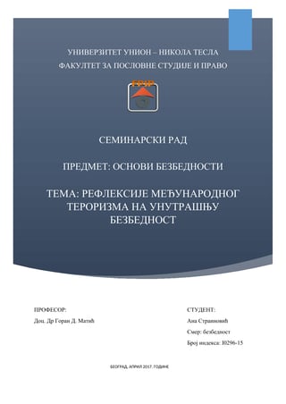 Refleksije međunarodnog terorizma na unutrašnju bezbednost