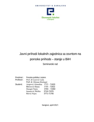 Javni prihodi lokalnih zajednica sa osvrtom na poreske prihode