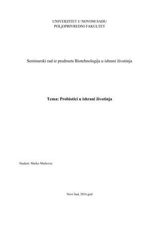 Probiotici u ishrani životinja