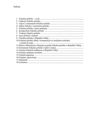 Ciljevi i instrumenti fiskalne politike