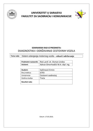 Sistem oslanjanja motornog vozila–otkazi i održavanje
