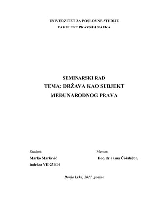 Država kao subjekt međunarodnog javnog prava