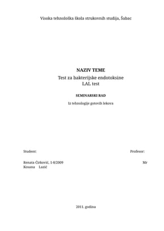 Test za bakterijske endotoksine – LAL test