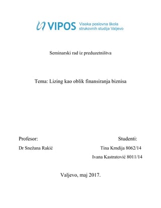 Lizing kao oblik finansiranja biznisa