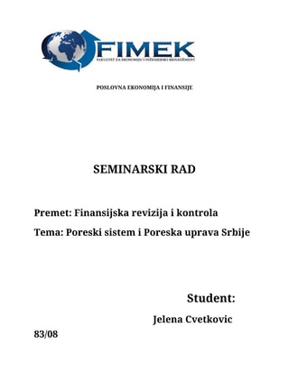 Revizija i kontrola – Poreski sistem i Poreska uprava Srbije